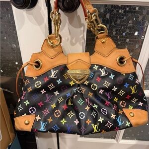 Louis Vuitton Ursula Black Murakami Shoulder Bag with Tan Leather Trim